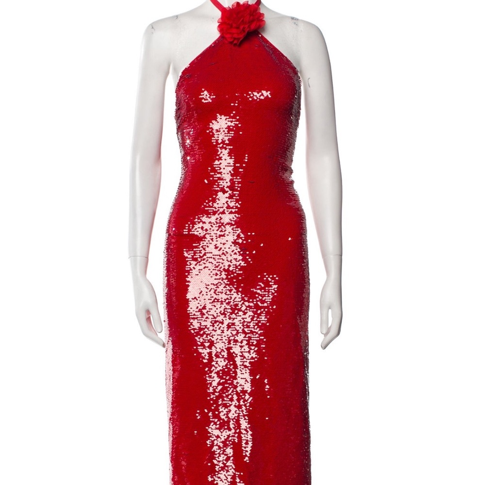 Le Superbe Red Sequin Halter Dress